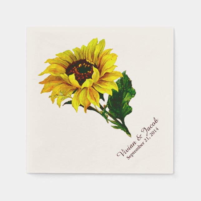 Vintage Sonnenblume Custom Wedding Napkins Serviette (Vorderseite)