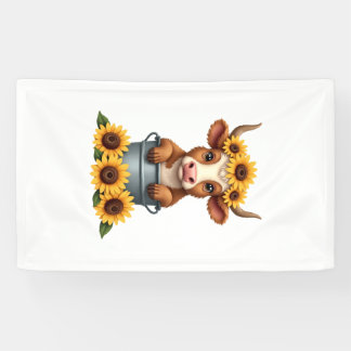Vintage-Sonnenblume Highland-Kuh in Eimer Floral F Banner