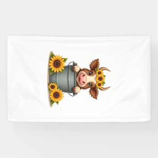 Vintage-Sonnenblume Highland-Kuh in Eimer Floral F Banner