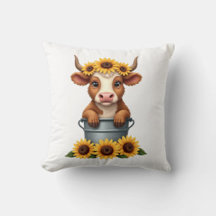 Vintage-Sonnenblume Highland-Kuh in Eimer Floral F Kissen