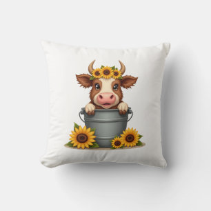 Vintage-Sonnenblume Highland-Kuh in Eimer Floral F Kissen
