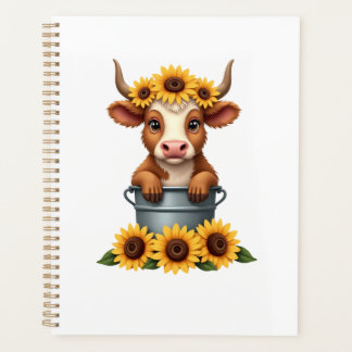 Vintage-Sonnenblume Highland-Kuh in Eimer Floral F Planer
