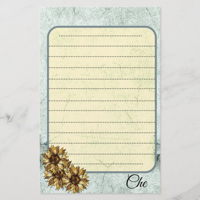 Vintage Sonnenblume, maßgeschneiderte Schreibarbei Briefpapier (Vorderseite)