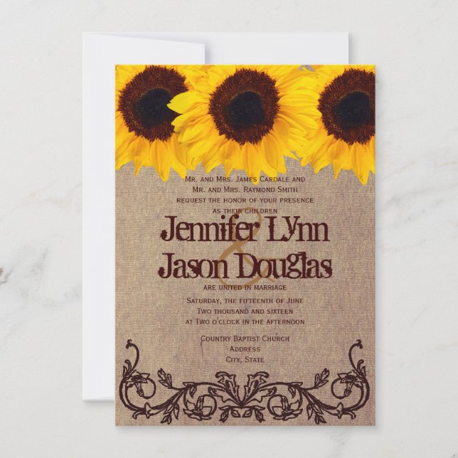Vintage Sonnenblume Rustikale Hochzeitseinladungen Einladung (Vorderseite)