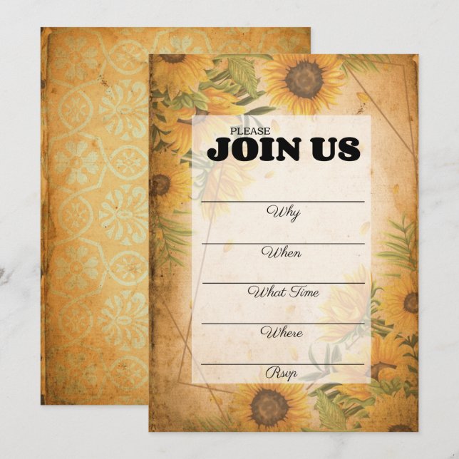 Vintage Sonnenblume Sommer-Party Einladung (Vorne/Hinten)