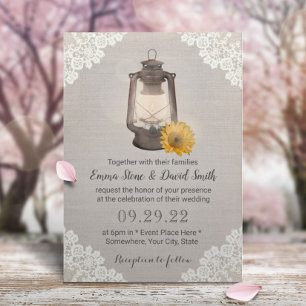 Vintage-Sonnenblume und Laterne Rustikale Hochzeit Einladung