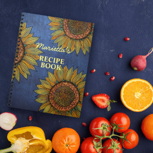 Vintage Sonnenblumen Art Navy Blauer Individuelle Notizblock