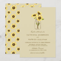 Vintage Sonnenblumen auf Mason Jar Hochzeit Einlad