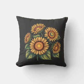 Vintage Sonnenblumen-Bienen-Illustration Kissen