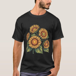 Vintage Sonnenblumen-Bienen-Illustration T-Shirt