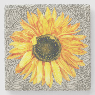 Vintage Sonnenblumen Blume Gelb Grau Steinuntersetzer