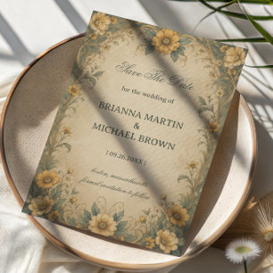 Vintage-Sonnenblumen-Botanik Save The Date