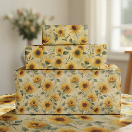 VINTAGE SONNENBLUMEN GESCHENKPAPIER BOGEN SET