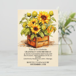 Vintage Sonnenblumen-Illustration Art Geburtstagsp Einladung