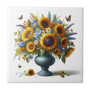 Vintage-Sonnenblumen in Urnen-Dekorativ-Kamikflies Fliese