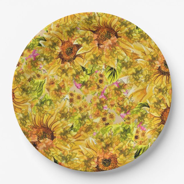 Vintage Sonnenblumen Kunst Pappteller (Vorderseite)
