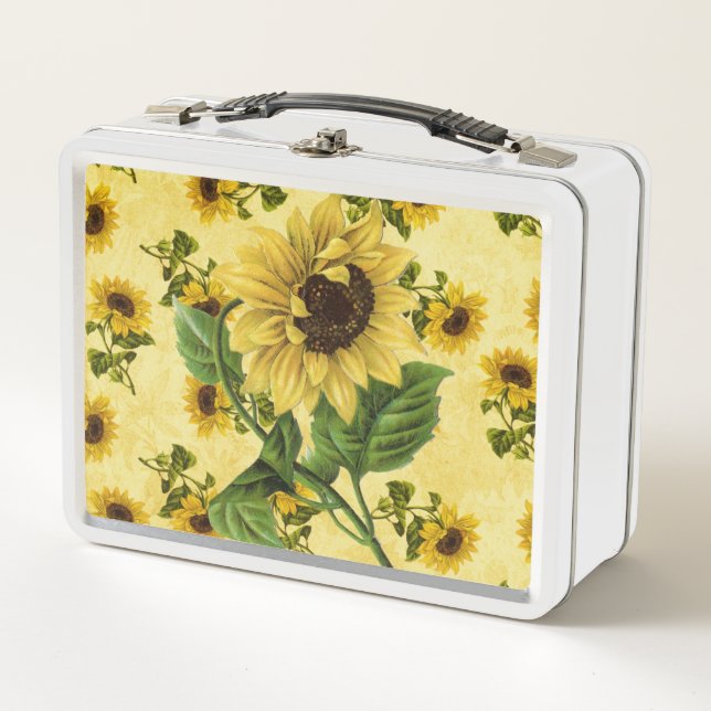 Vintage Sonnenblumen Metall Brotdose (Vorderseite)
