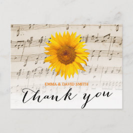 Vintage Sonnenblumen & Musikblatt Hochzeit Vielen Postkarte