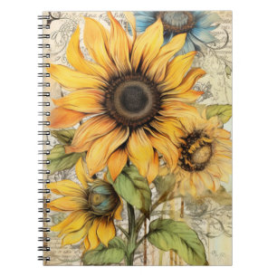 Vintage-Sonnenblumen. Notizblock
