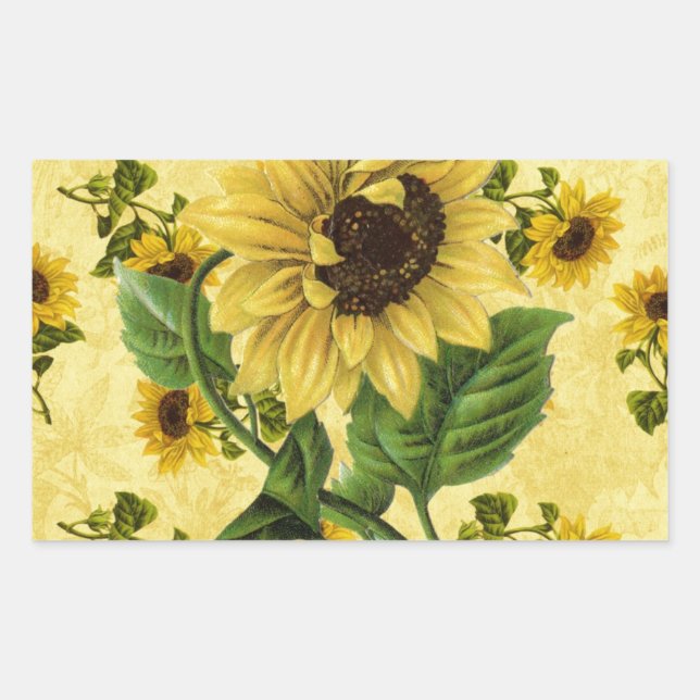 Vintage Sonnenblumen Rechteckiger Aufkleber (Vorderseite)