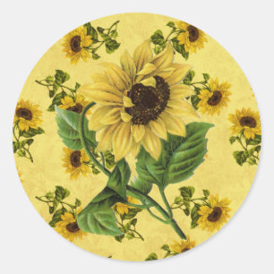 Vintage Sonnenblumen Runder Aufkleber