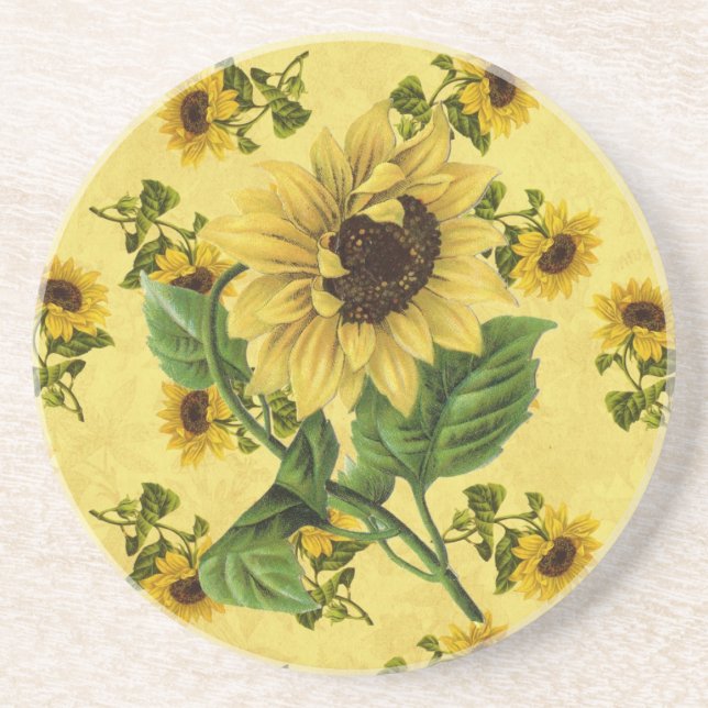 Vintage Sonnenblumen Sandstein Untersetzer (Vorne)