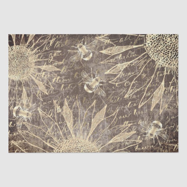 Vintage Sonnenblumen und Bienen Seidenpapier (Vorderseite)