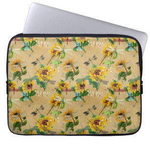 Vintage Sonnenblumen und Libellen Laptopschutzhülle