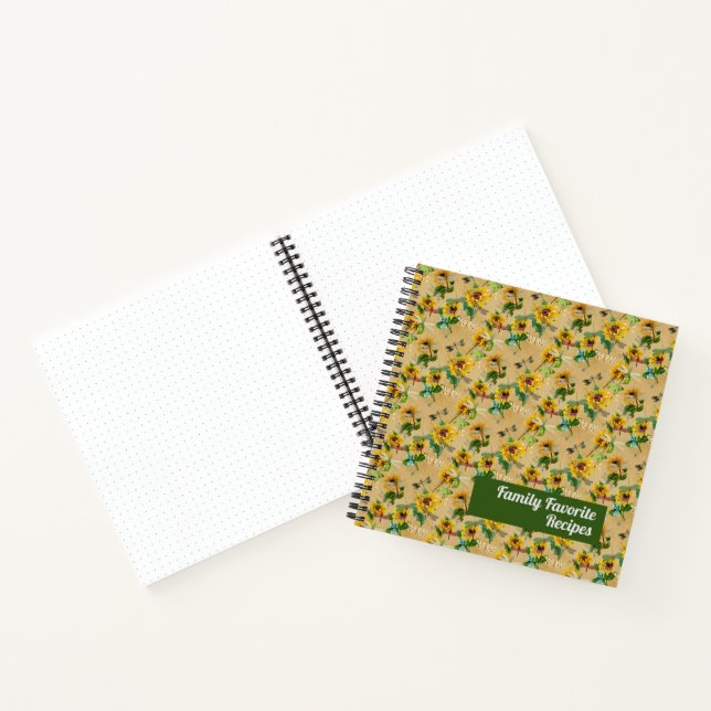 Vintage Sonnenblumen und Libellen Rezept Notizbuch (Innenseite)