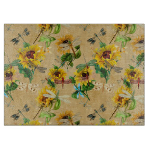 Vintage Sonnenblumen und Libellen Schneidebrett