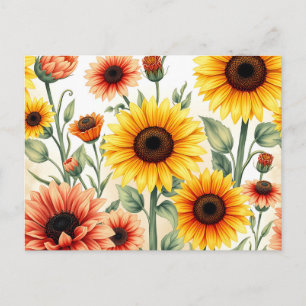 Vintage-Sonnenblumen und Ringelblumen Botanik Postkarte
