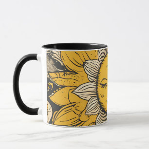 Vintage-Sonnenblumen- und Sonnen-Gesicht-Tasse – H Tasse