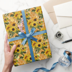 Vintage-Sonnenblumen-Waben-Geschenkpapier Geschenkpapier