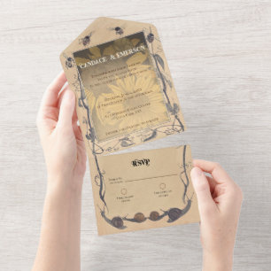 Vintage-Sonnenblumen-Whimsy Alles-in-einem-Hochzei All In One Einladung