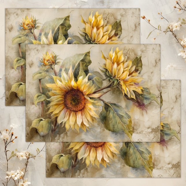 VINTAGE SONNENBLUMENDEKOUPAGE SEIDENPAPIER (VINTAGE SUNFLOWERS FLORAL DECOUPAGE TISSUE PAPER)
