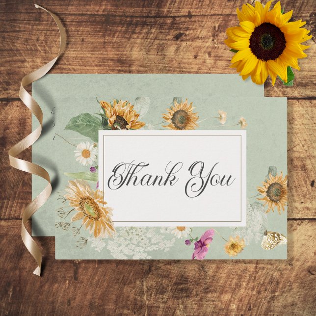 Vintage Sonnenblumenhochzeit Dankeskarte (Von Creator hochgeladen)
