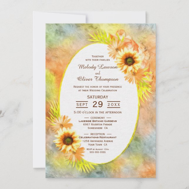 Vintage Sonnenblumenhochzeit Einladung (Vorderseite)