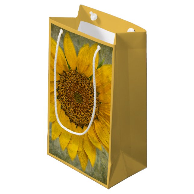 Vintage Sonnenblumenmittelbeutel Kleine Geschenktüte (Vorderseite Schrägansicht)