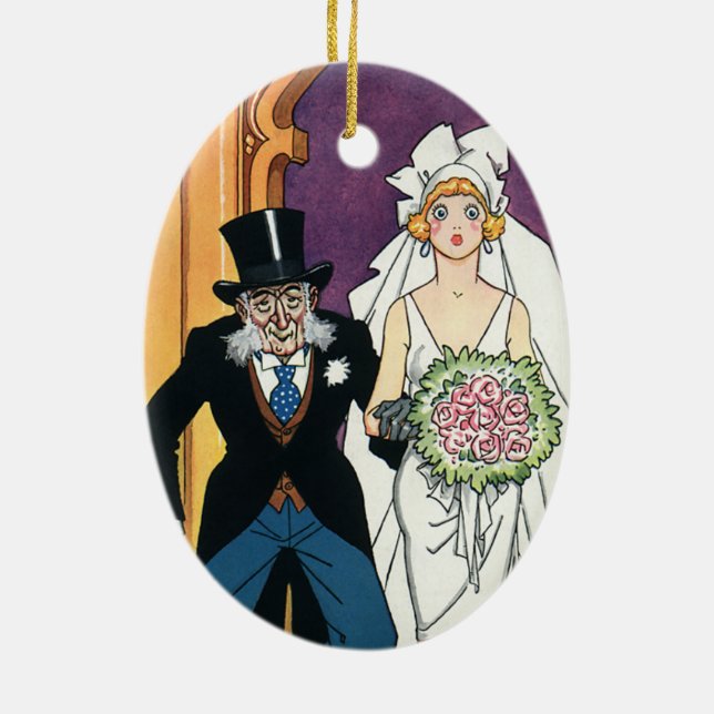 Vintage Sonnenhochzeit, Mai-Dezember-Romance Keramik Ornament (Hinten)