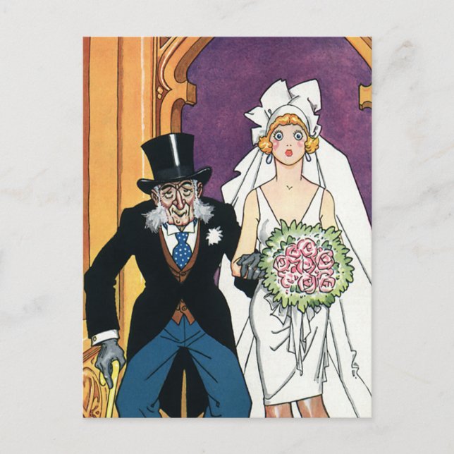 Vintage Sonnenhochzeit, Mai-Dezember-Romance Postkarte (Vorderseite)