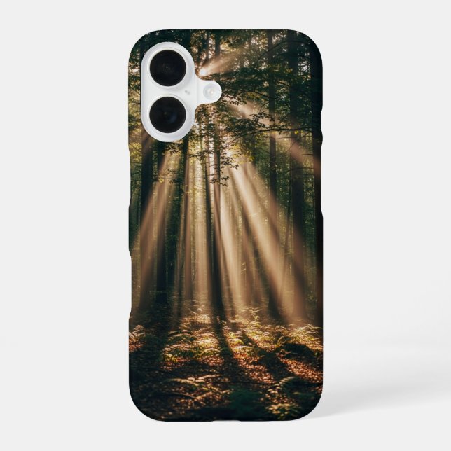 Vintage-Sonnenstrahlen-Wald iPhone 16 Hülle (Rückseite)