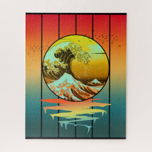 Vintage-Sonnenuntergang Japanische Kanagawa-Welle