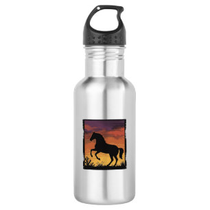 Vintage-Sonnenuntergang-Pferdesilhouette Western-G Edelstahlflasche
