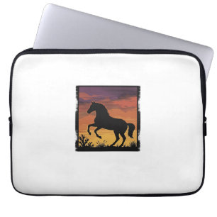 Vintage-Sonnenuntergang-Pferdesilhouette Western-G Laptopschutzhülle