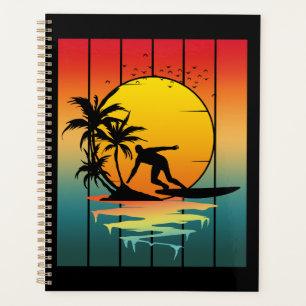 Vintage-Sonnenuntergang-Surfen-Surfer-Ozean-Welle Planer