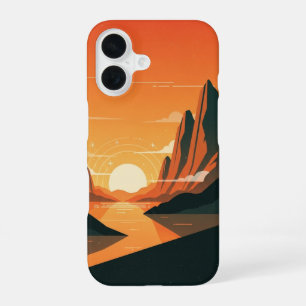 Vintage-Sonnenuntergang über den Bergen iPhone 16 Hülle