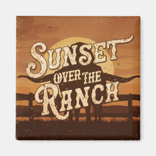 Vintage-Sonnenuntergang über der Ranch Magnet