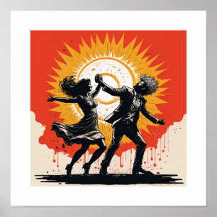 Vintage-Sonnenuntergangs-Tanz Poster