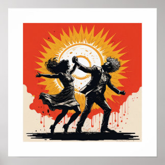 Vintage-Sonnenuntergangs-Tanz Poster