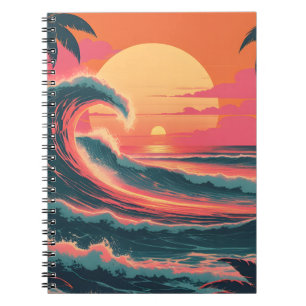 Vintage-Sonnenuntergangs-Welle   Retro-Tropen-Noti Notizblock